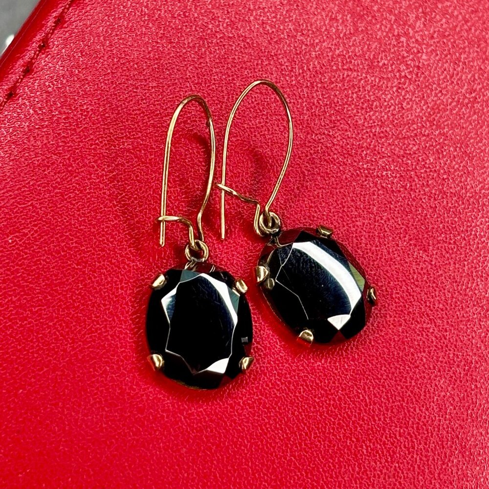 Vintage 10K Gold Hematite Drop Earrings